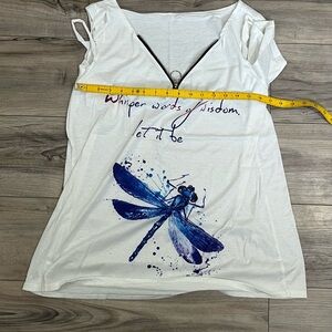White and Blue Graphic Dragonfly Tee Short Sleeve